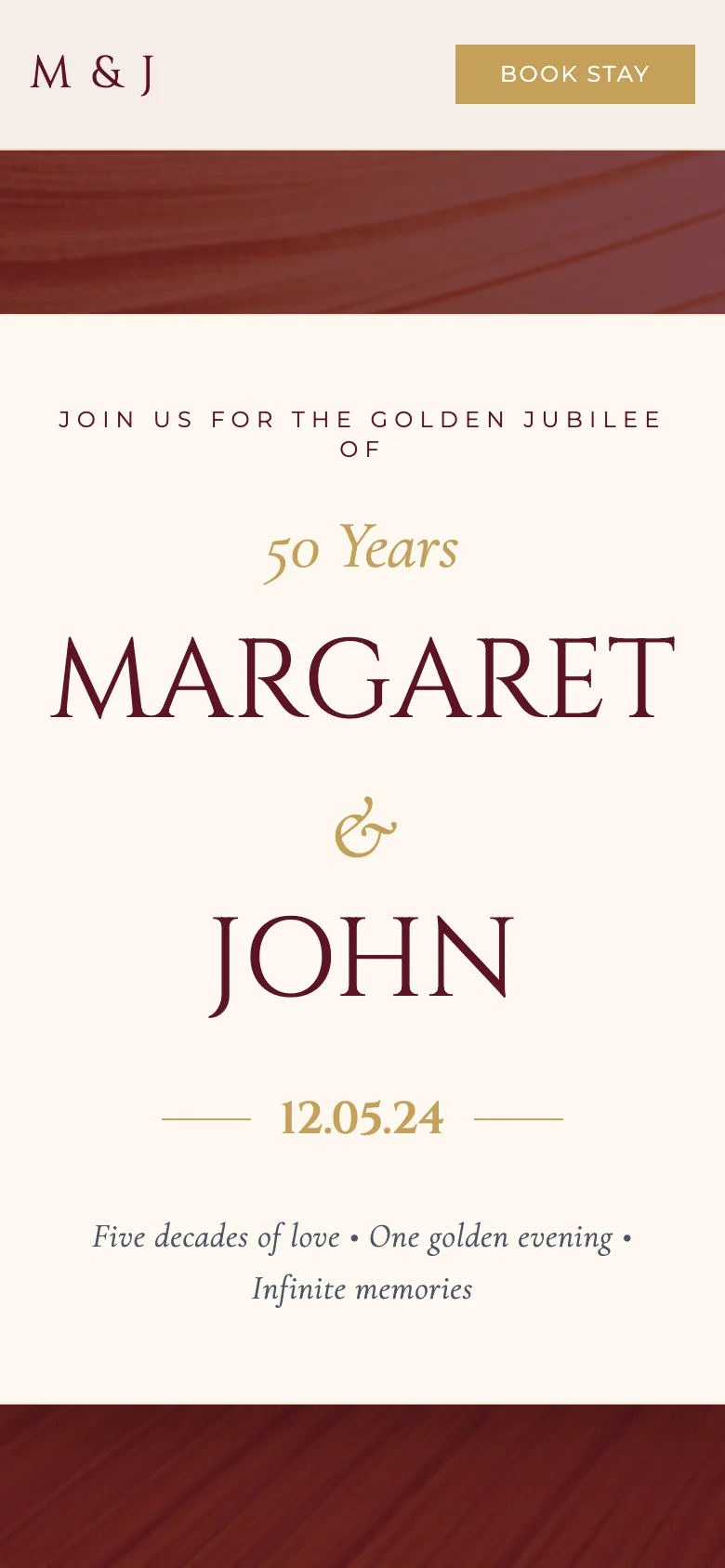 Trang thiệp mời kỷ niệm 50 năm ngày cưới Margaret & John